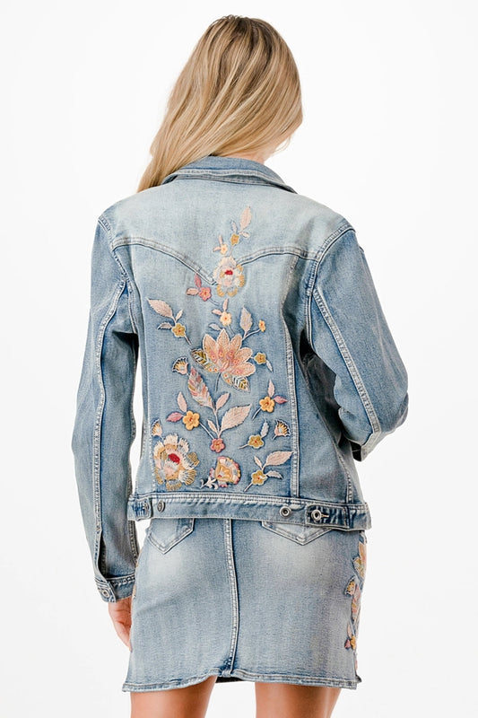 Flower Power Embroidery Detail Denim Jacket