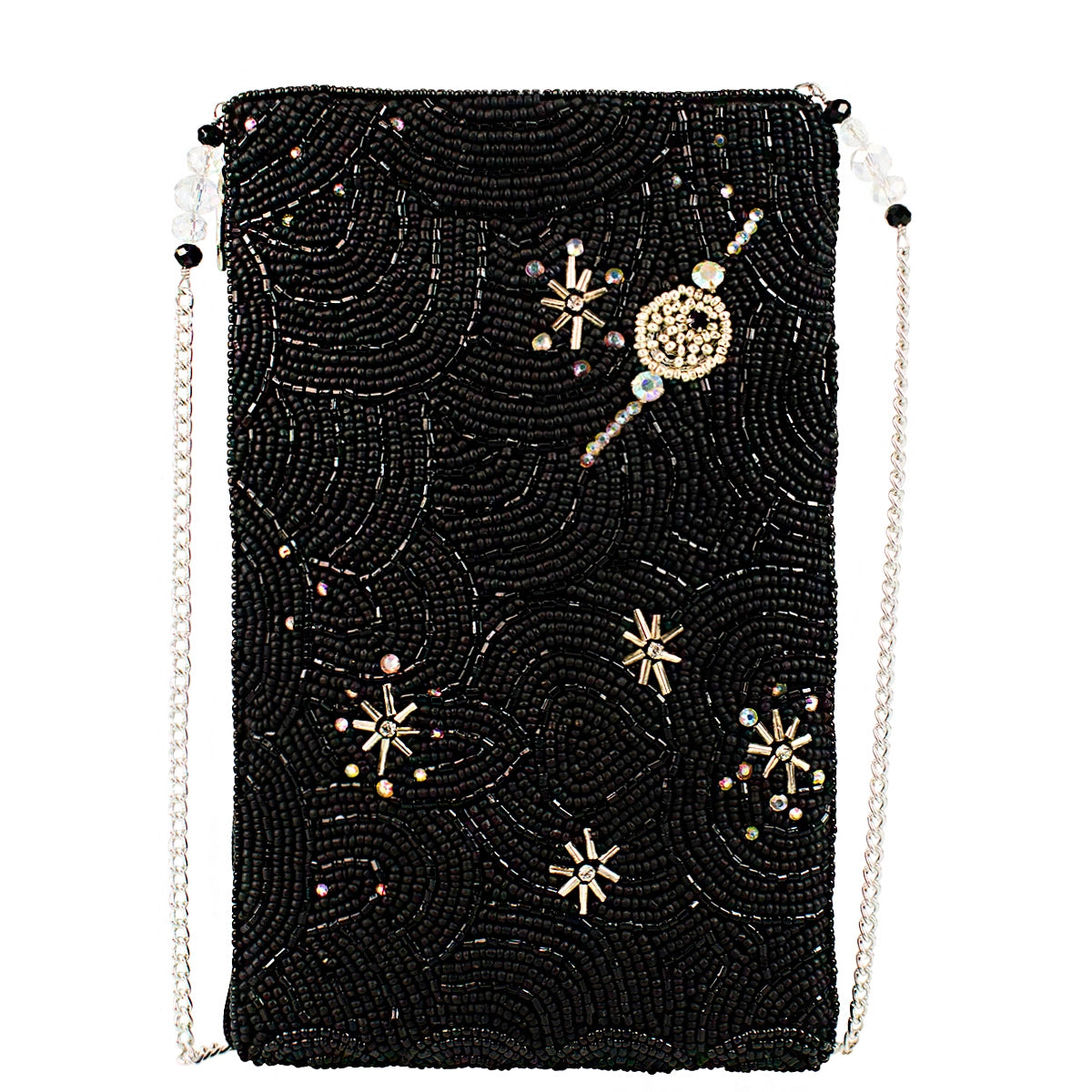 Holidaze Silver and Black Hand-Beaded Crossbody Bag