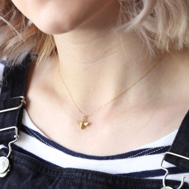 Delicate Tiny Gold Bumblebee Pendant Necklace