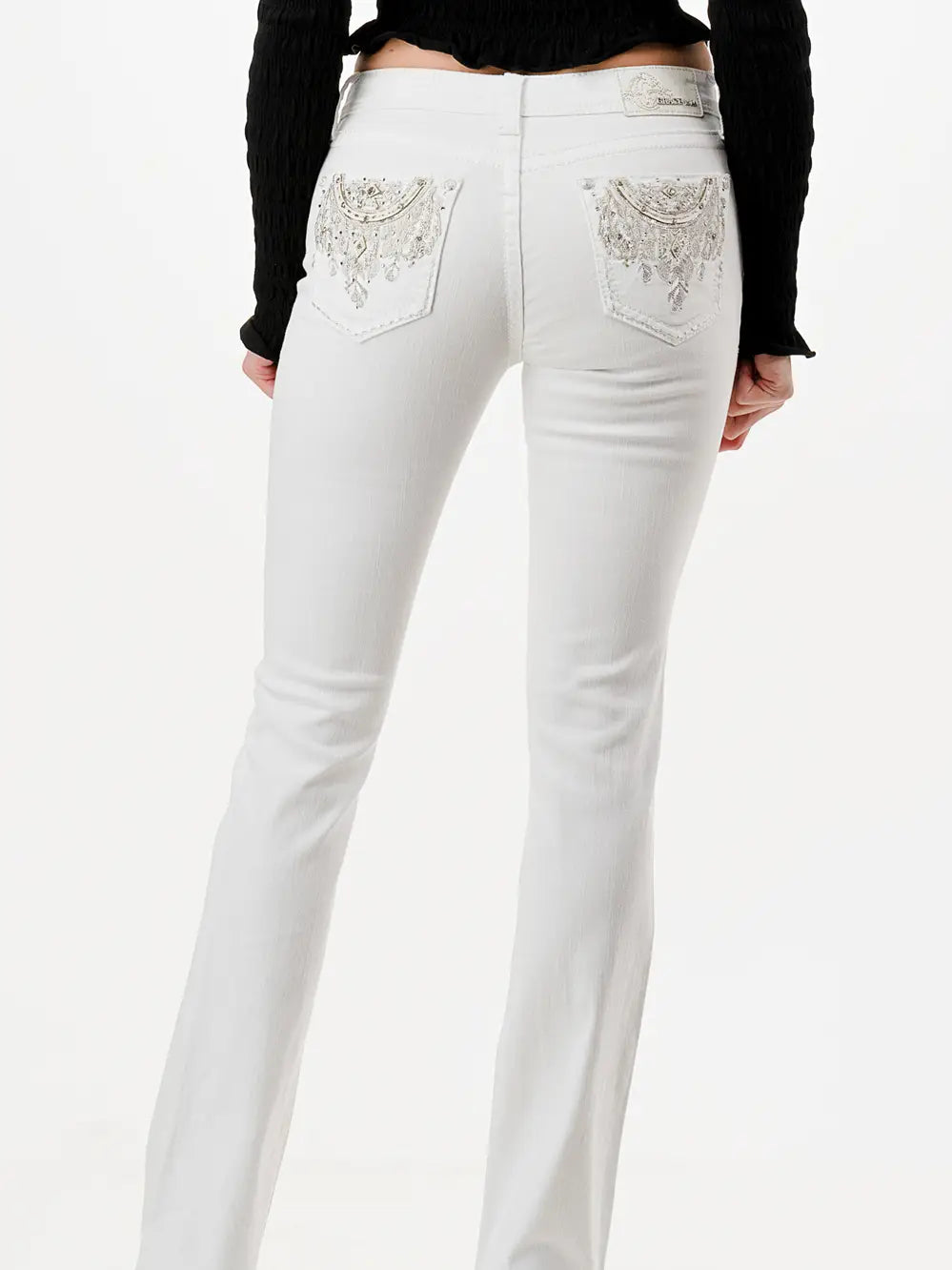 Grace In LA Aztec Mid-Rise White Bootcut Jeans 32"
