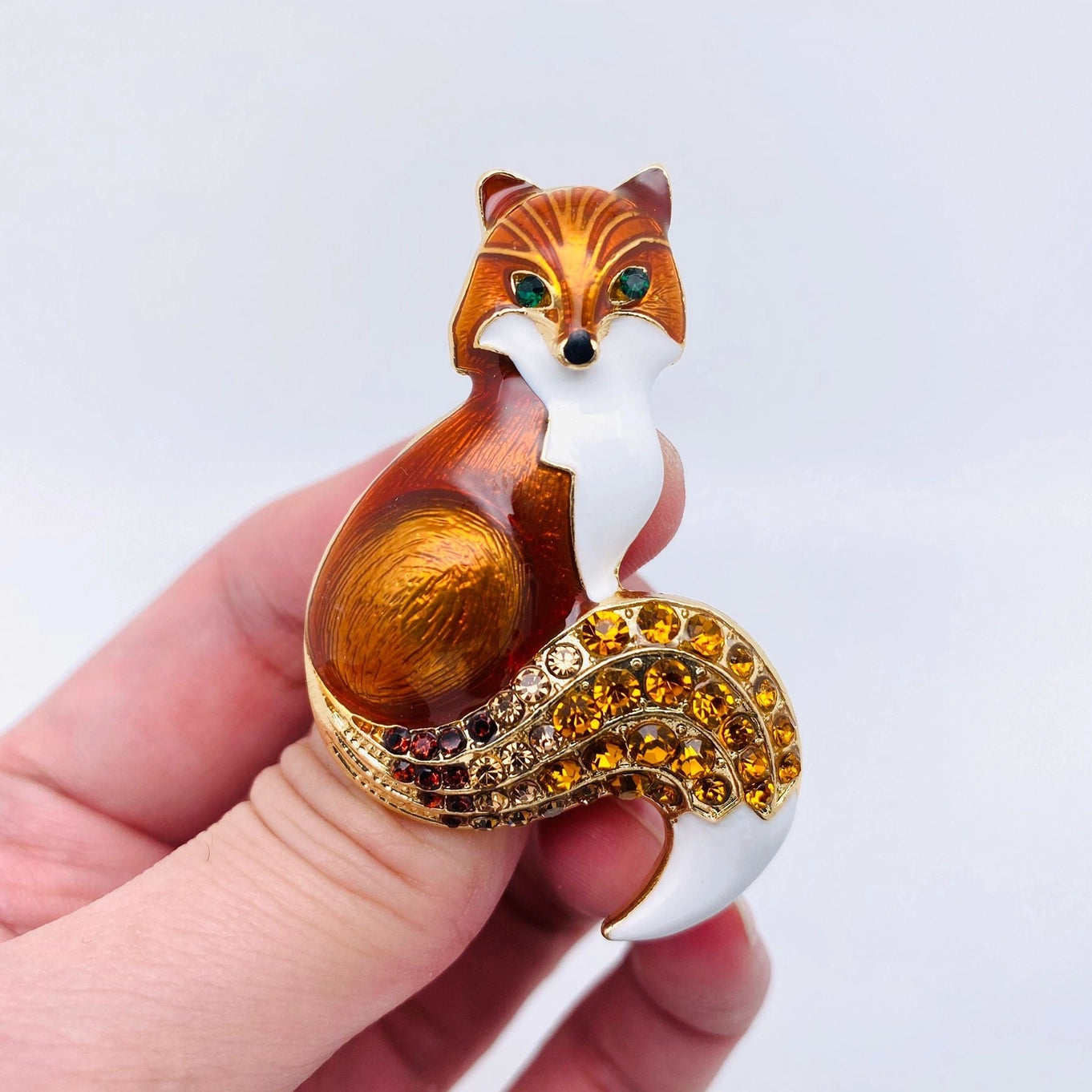 Enamel Fox Brooch - Brown