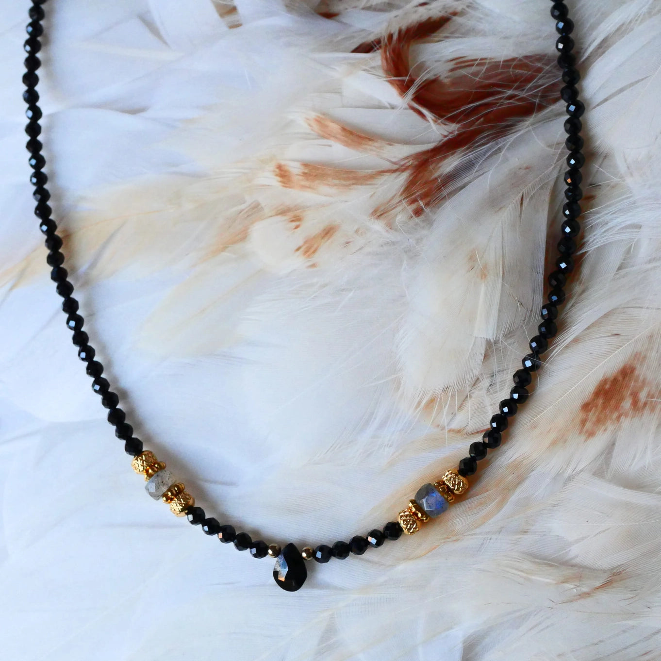 Kala Raksha Necklace - Black Spinel Onyx Labradorite