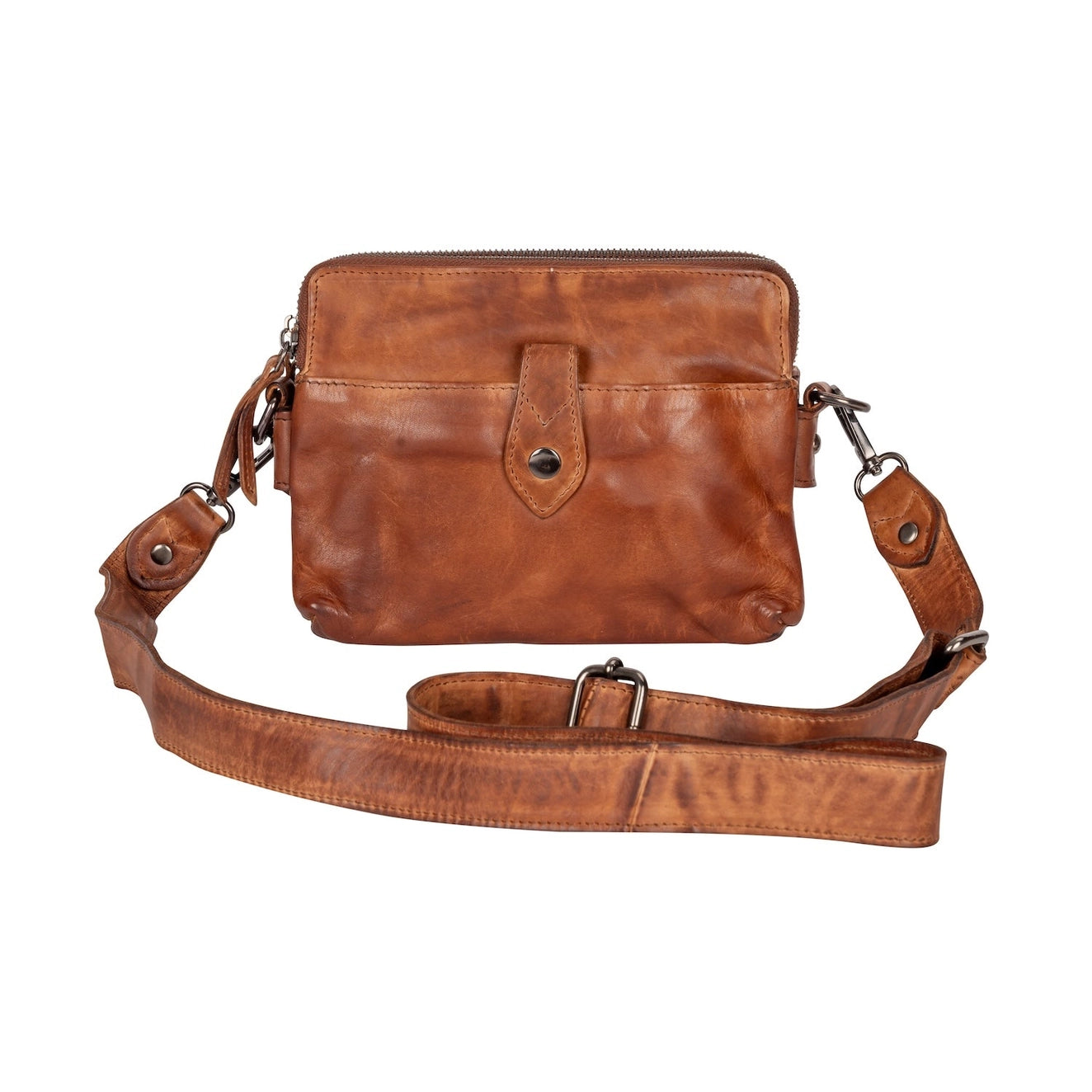 The Elena - Women's Cognac Washed Leather Crossbody Bag