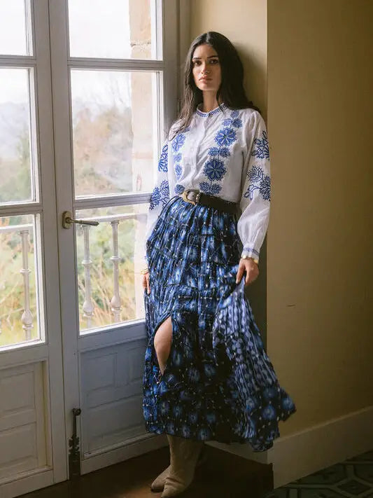 Dalia Blue Embroidered Shirt