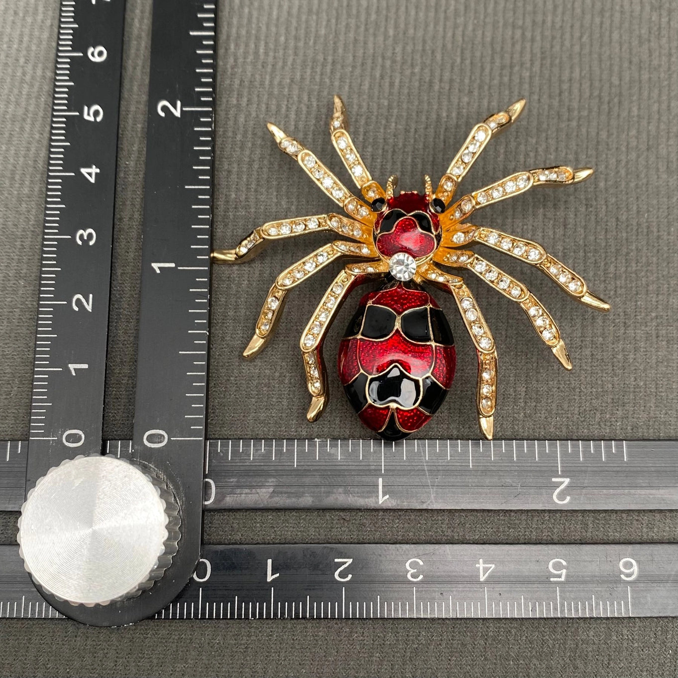 Rhinestone Enamel Spider Brooch