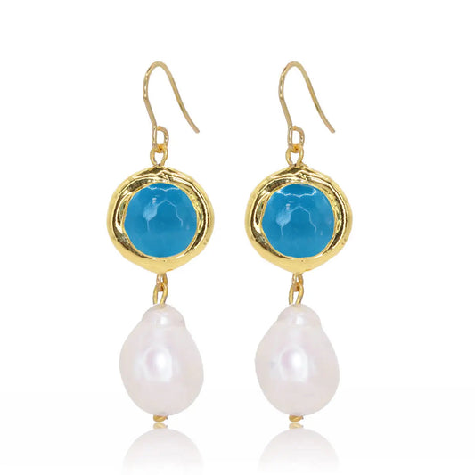 Ballo Drop Earrings with Freshwater Pearl - Blue
