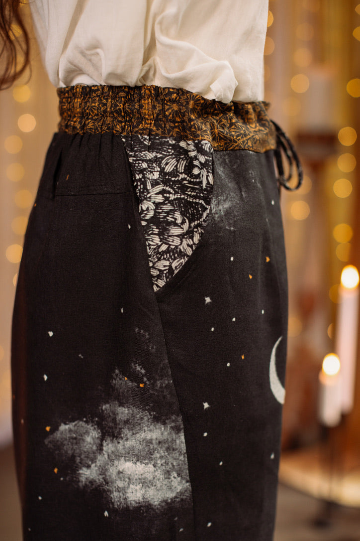 The Guardians Crop Linen Artist Pant w/ Angels & Moon