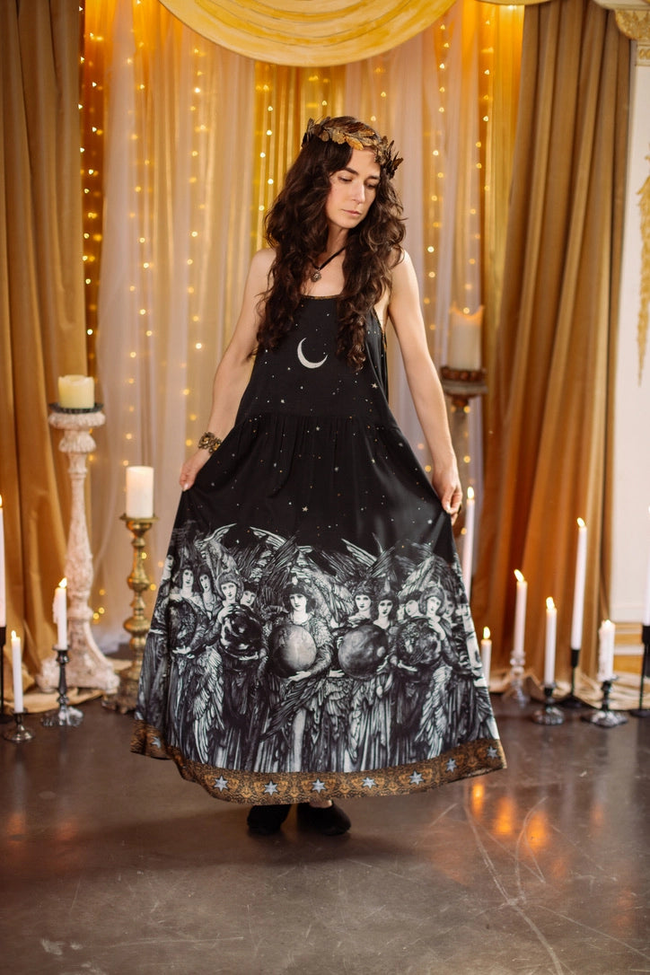 The Guardians Bohéme Slip Maxi Dress w/ Angels, Moon & Stars
