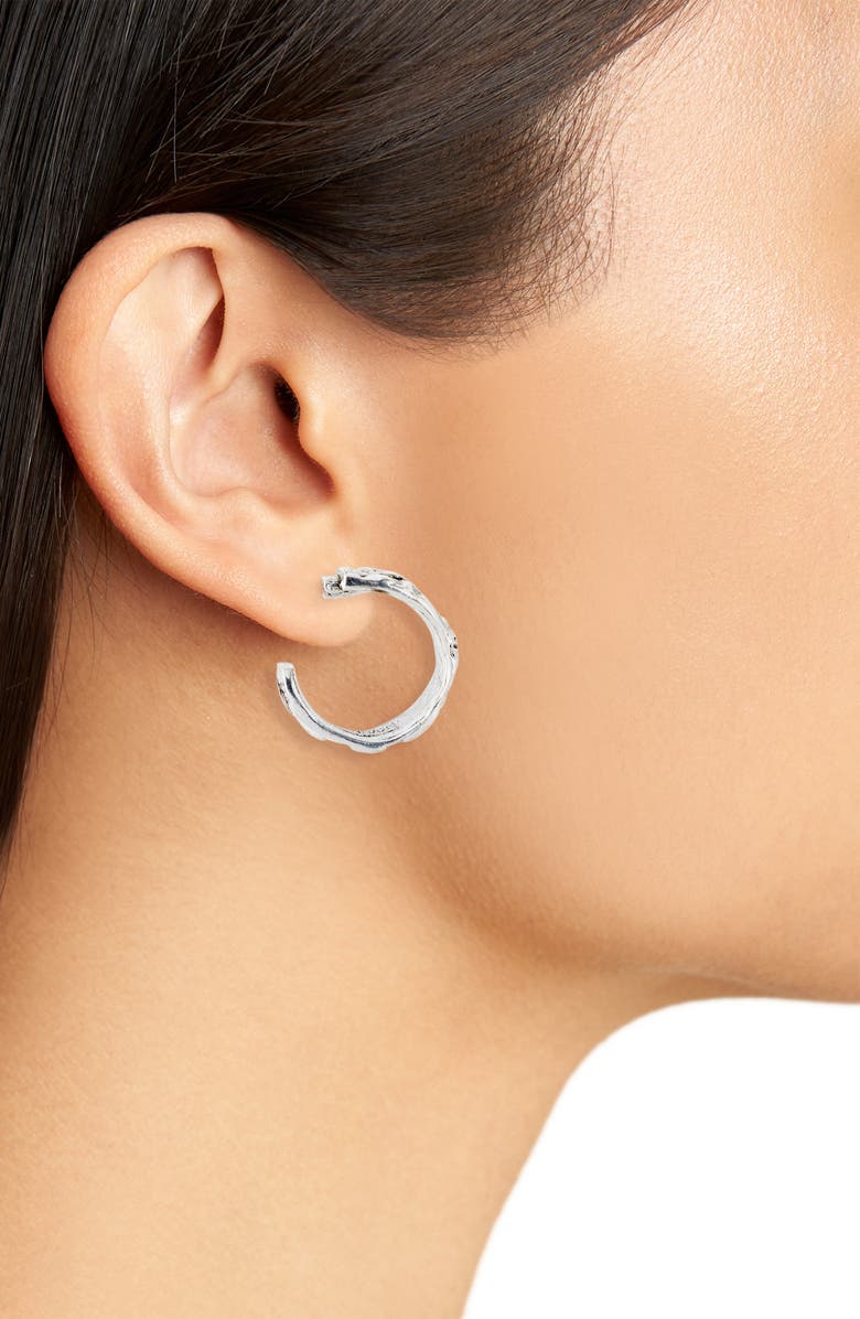 Small Crumpled Foil Hoop Earrings - Silver