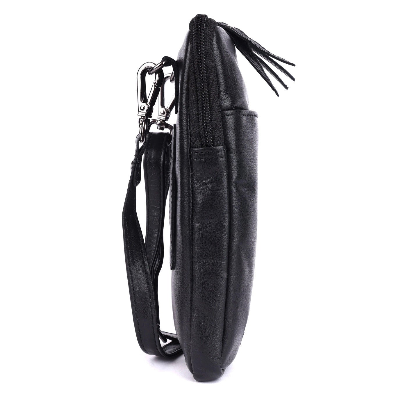 Cleo Black Leather Phone Crossbody Bag