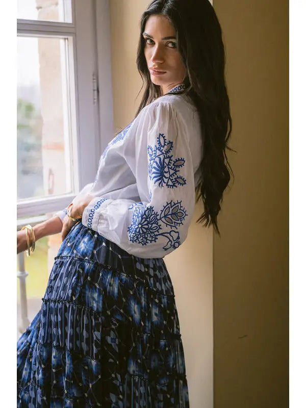 Dalia Blue Embroidered Shirt