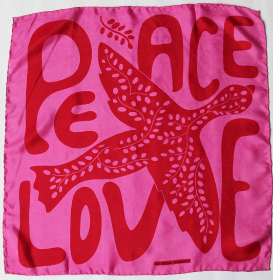 Mini Peace and Love Fuchsia Silk Scarf
