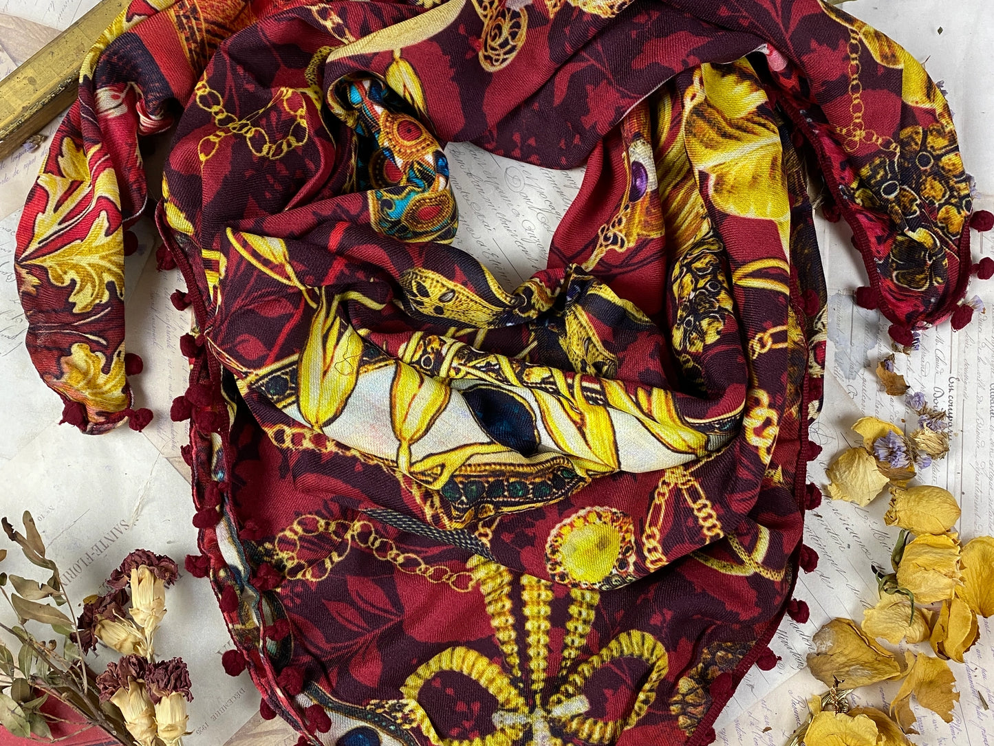 Printed Wool Square with Tassels 130x130cm Lalique