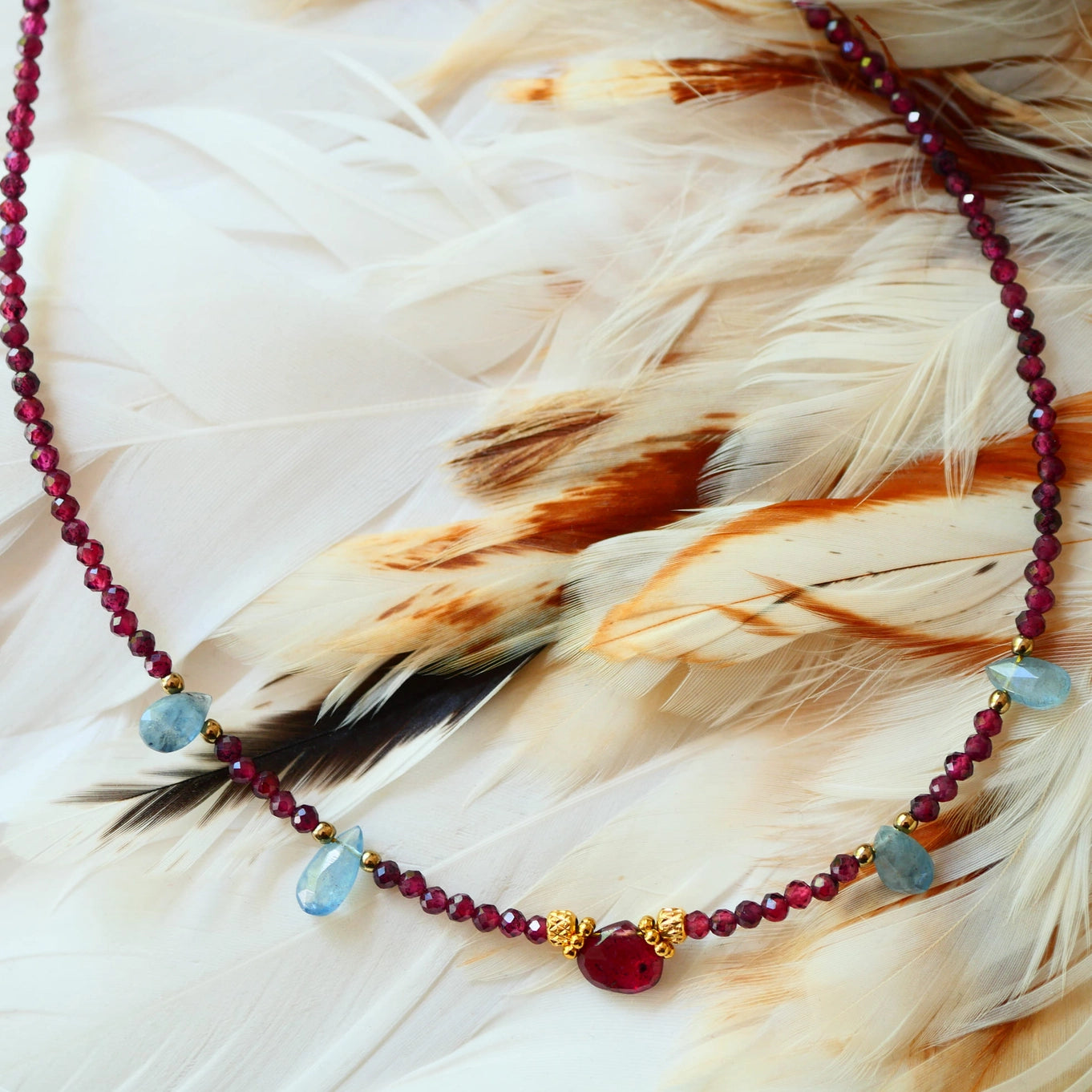 Sagara Necklace · Garnet and Aquamarine