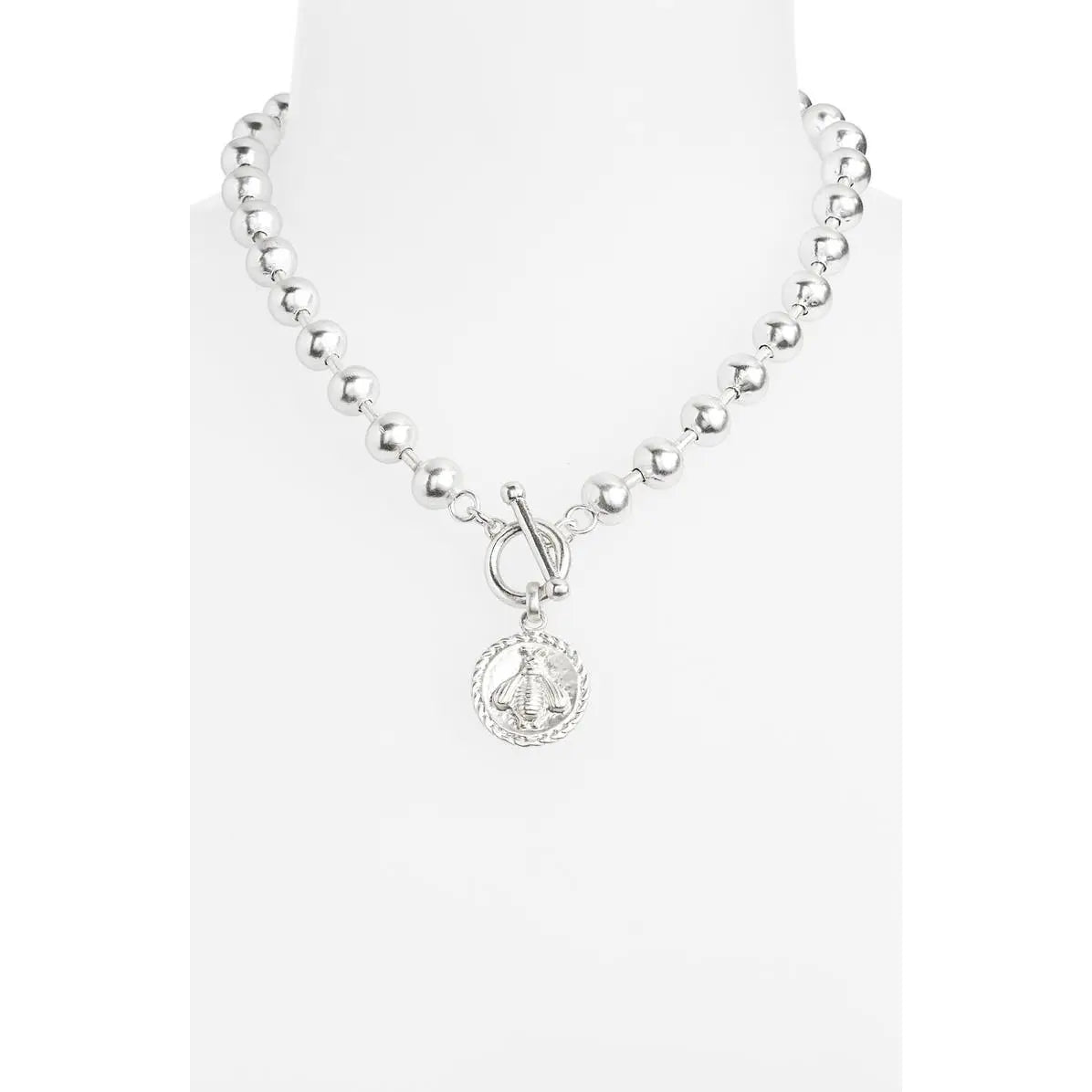 Ball Chain Necklace with Bee Pendant - Silver