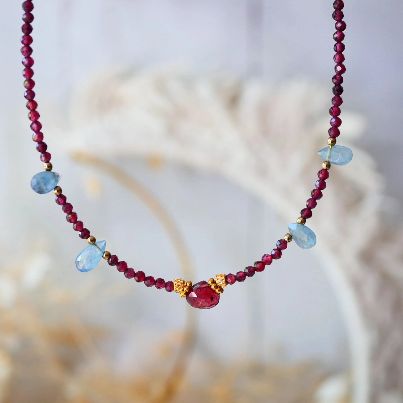 Sagara Necklace · Garnet and Aquamarine