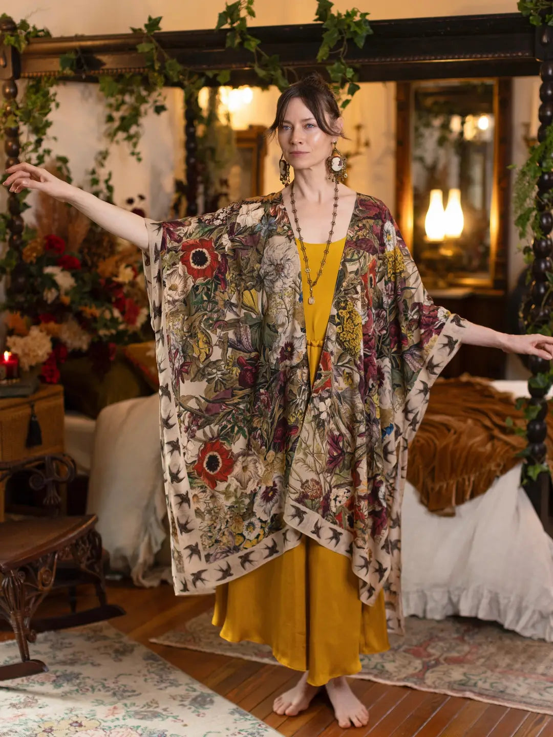 Golden Hour Goddess Duster Kimono w/ Floral Print