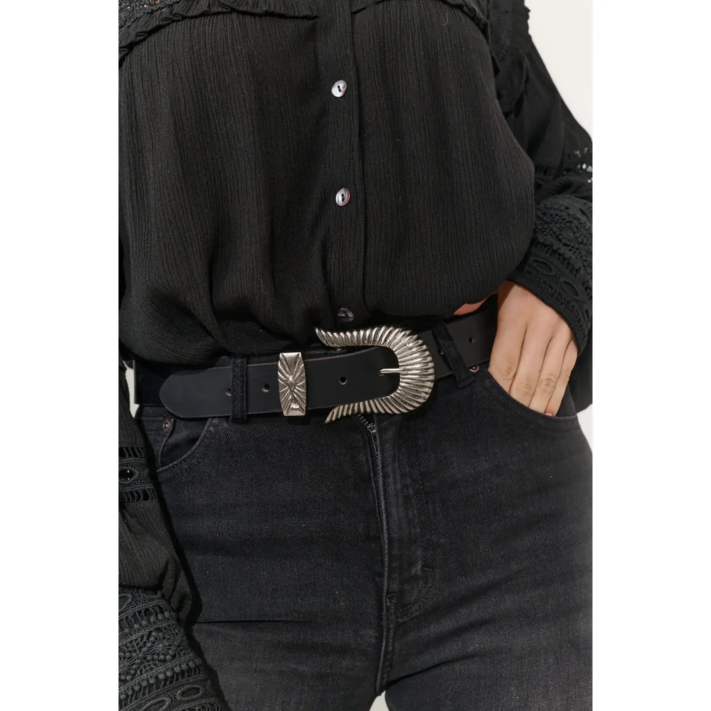 Western Black Belt - Silver Buckle