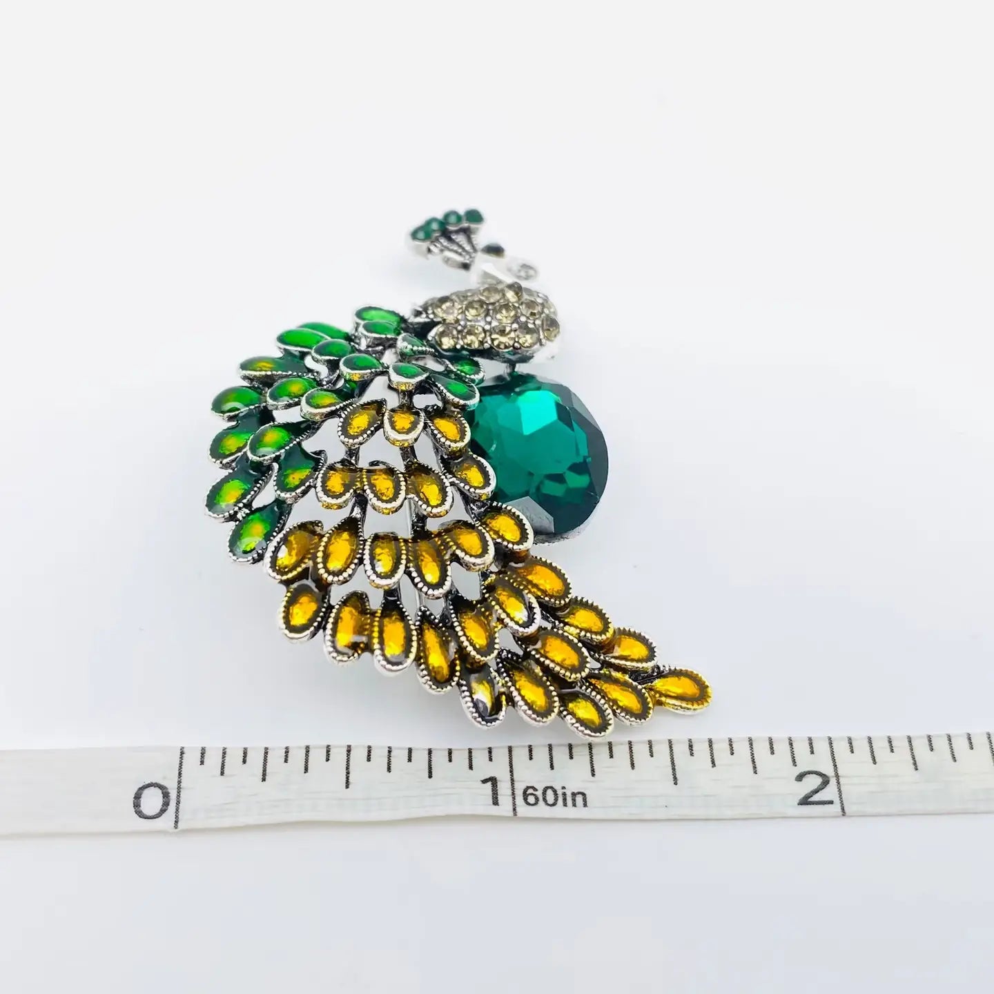 Rhinestone Peacock Brooch