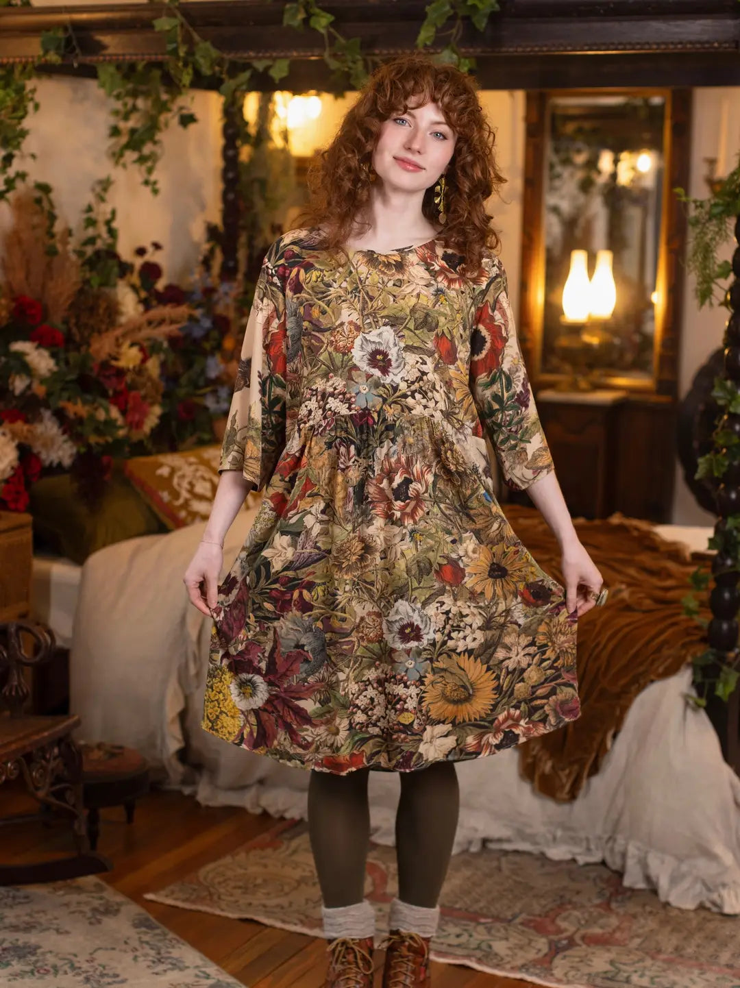 Golden Hour Artist Dress Tunic w/ Pockets & Floral Print
