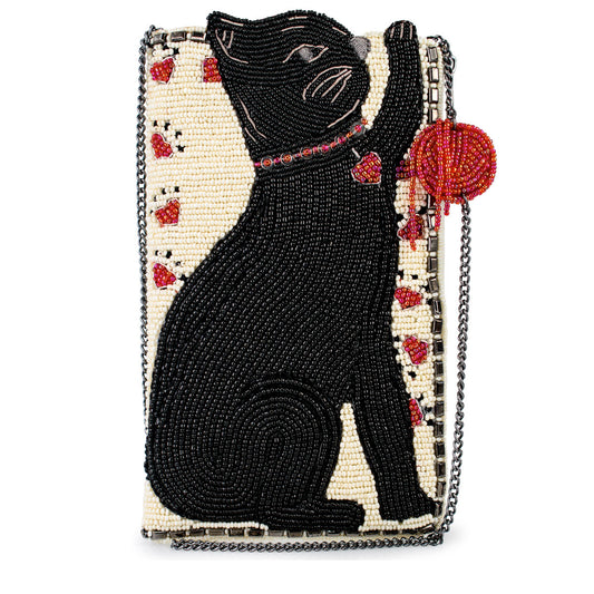 Purr-Suit Kitty Cat and Yarn Hand-Beaded Crossbody Bag