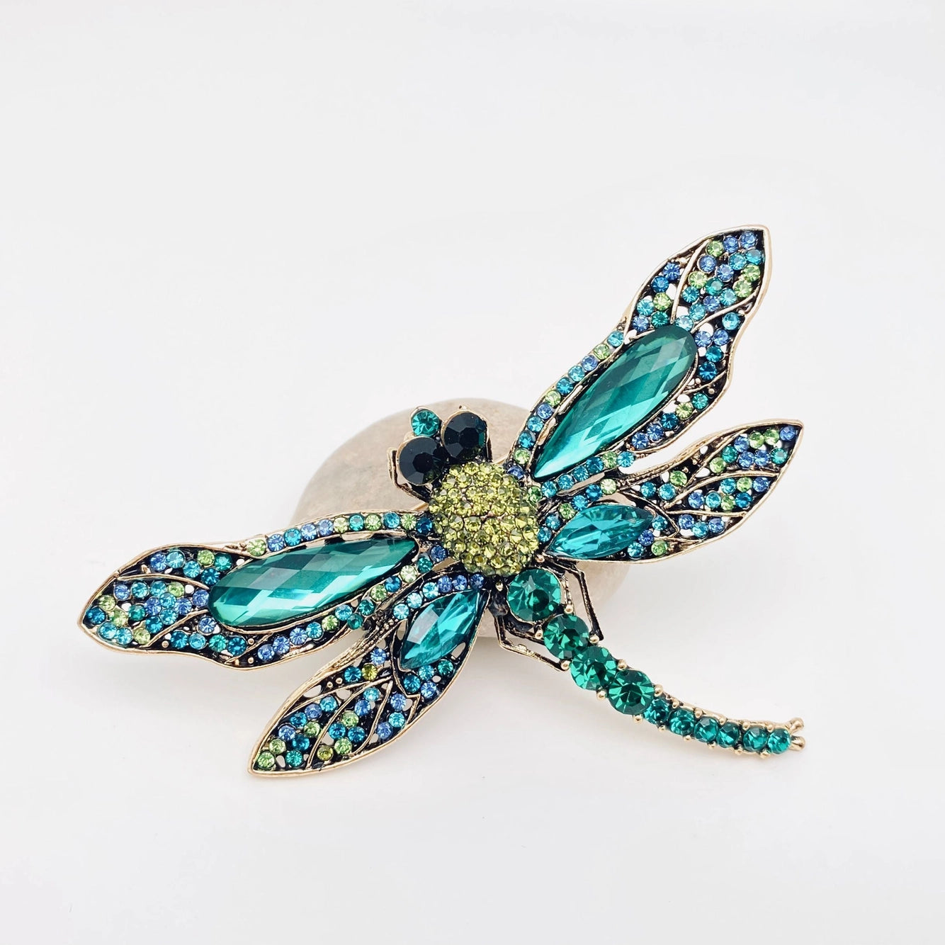 Rhinestone Glass Dragonfly Brooch