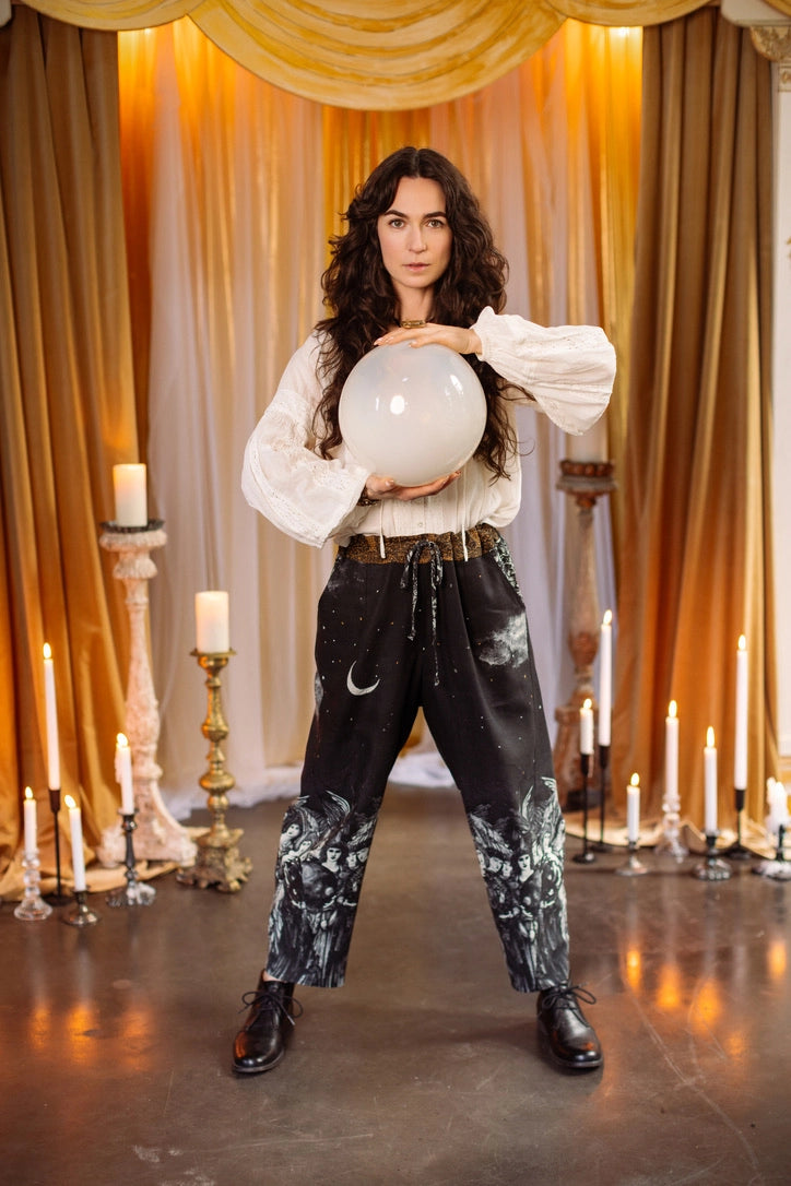 The Guardians Crop Linen Artist Pant w/ Angels & Moon
