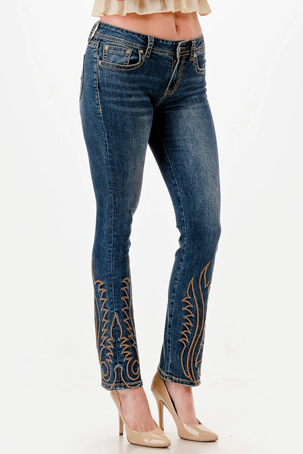 Grace in LA Flame Stitch Detail Straight Leg Jeans