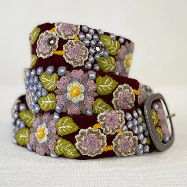 Morning Glory Floral Embroidered Wool Belt