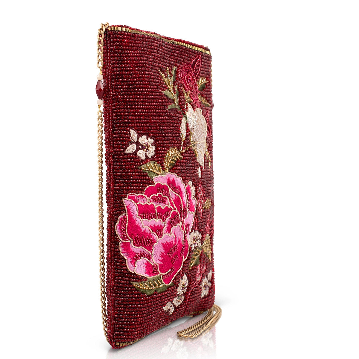 Eastern Bloom Burgundy Floral Hand-Beaded Crossbody Bag