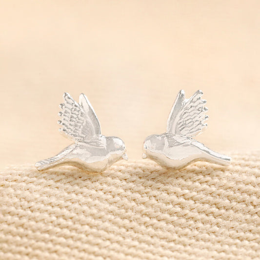Delicate Bird Stud Earrings Silver