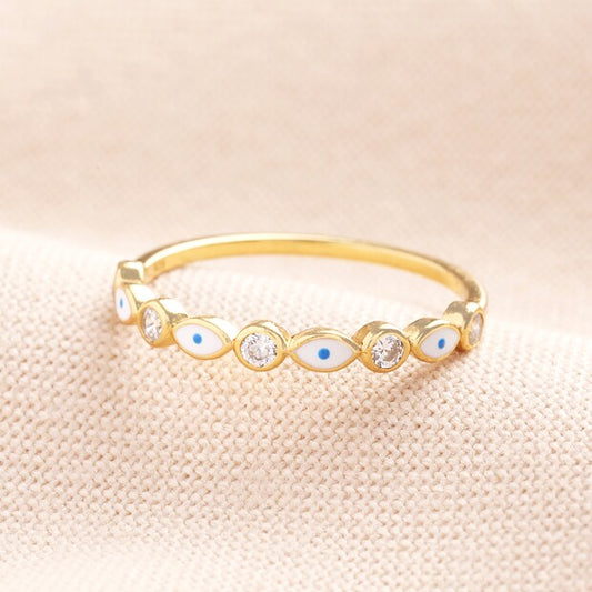 Sterling Silver Evil Eye Ring in Gold