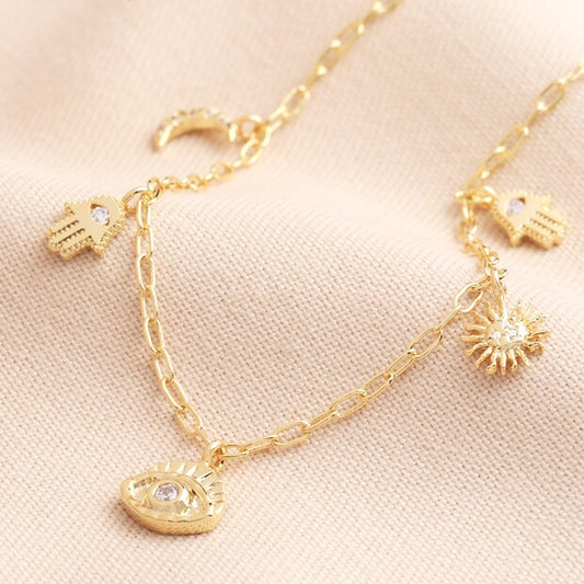 Hamsa Hand Charm Necklace in Gold