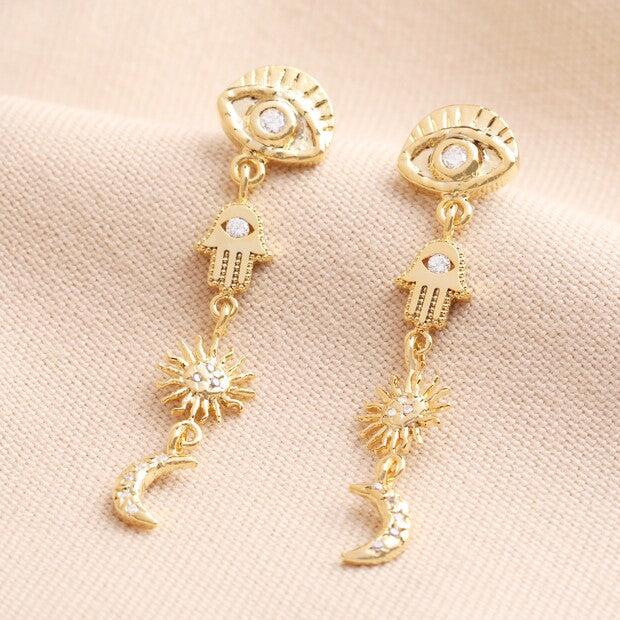 Hamsa Hand Drop Earrings in Gold