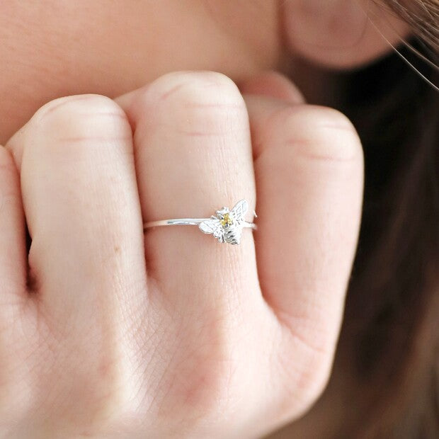 Sterling Silver Bee Ring with Citrus Stone