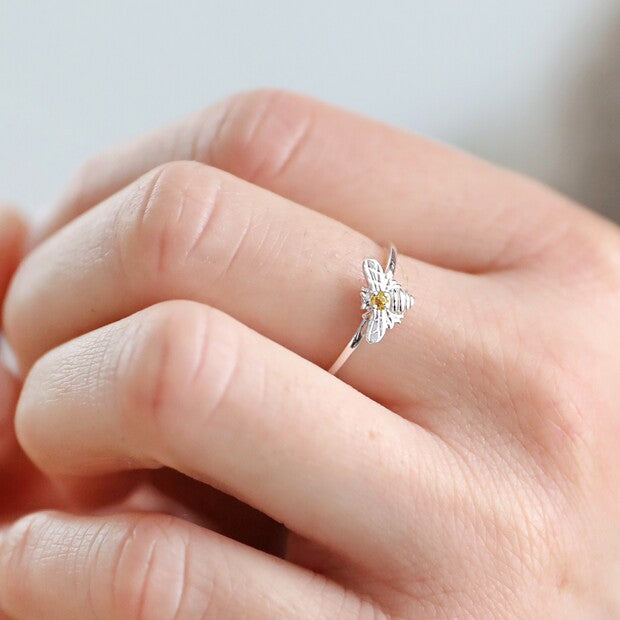 Sterling Silver Bee Ring with Citrus Stone