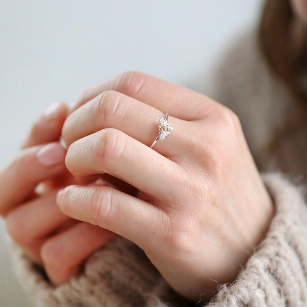 Sterling Silver Bee Ring with Citrus Stone