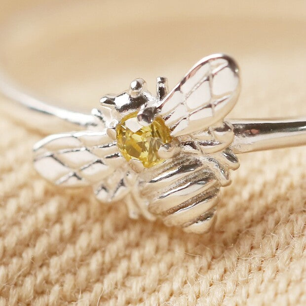 Sterling Silver Bee Ring with Citrus Stone