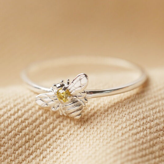 Sterling Silver Bee Ring with Citrus Stone