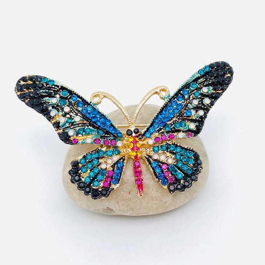 Colourful Rhinestone Enamel Butterfly Brooch