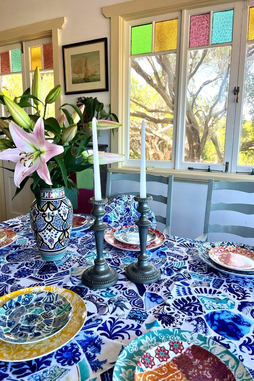 Anna Chandler Tablecloth - Blue Mosaic