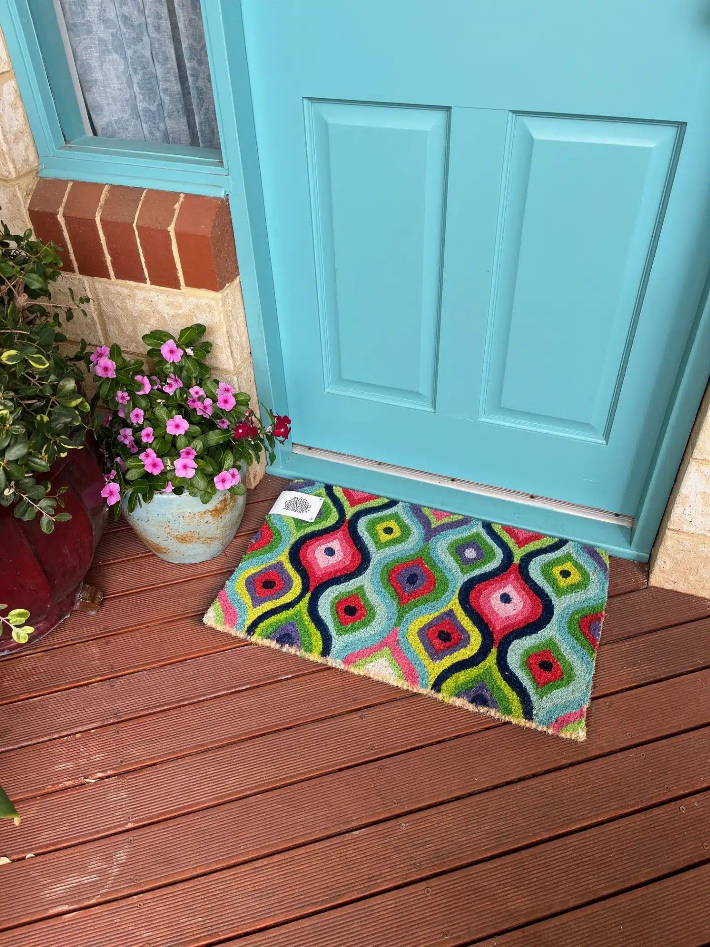 Coir Doormat - Ikat Green