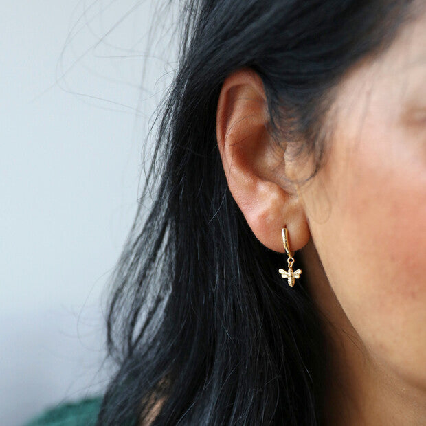 Tiny Bee Huggie Hoop Earrings in Gold