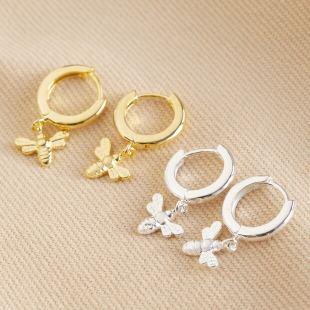 Tiny Bee Huggie Hoop Earrings in Gold