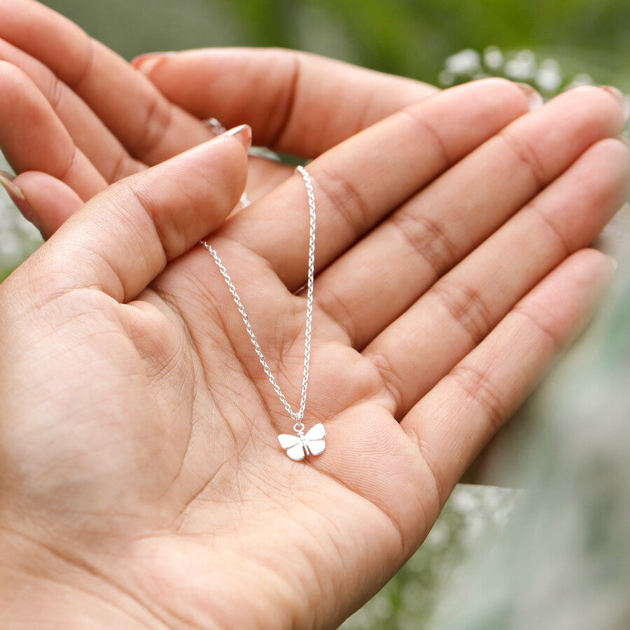 Tiny Butterfly Pendant Necklace in Silver